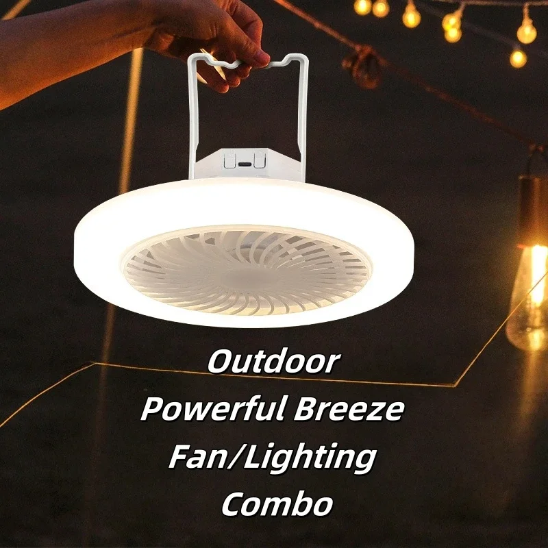 Camping Fan with LED Lantern  USB Rechargeable 3 Color Light Modes Hanging Hook & Stand Design for Outdoor Tent and Travel