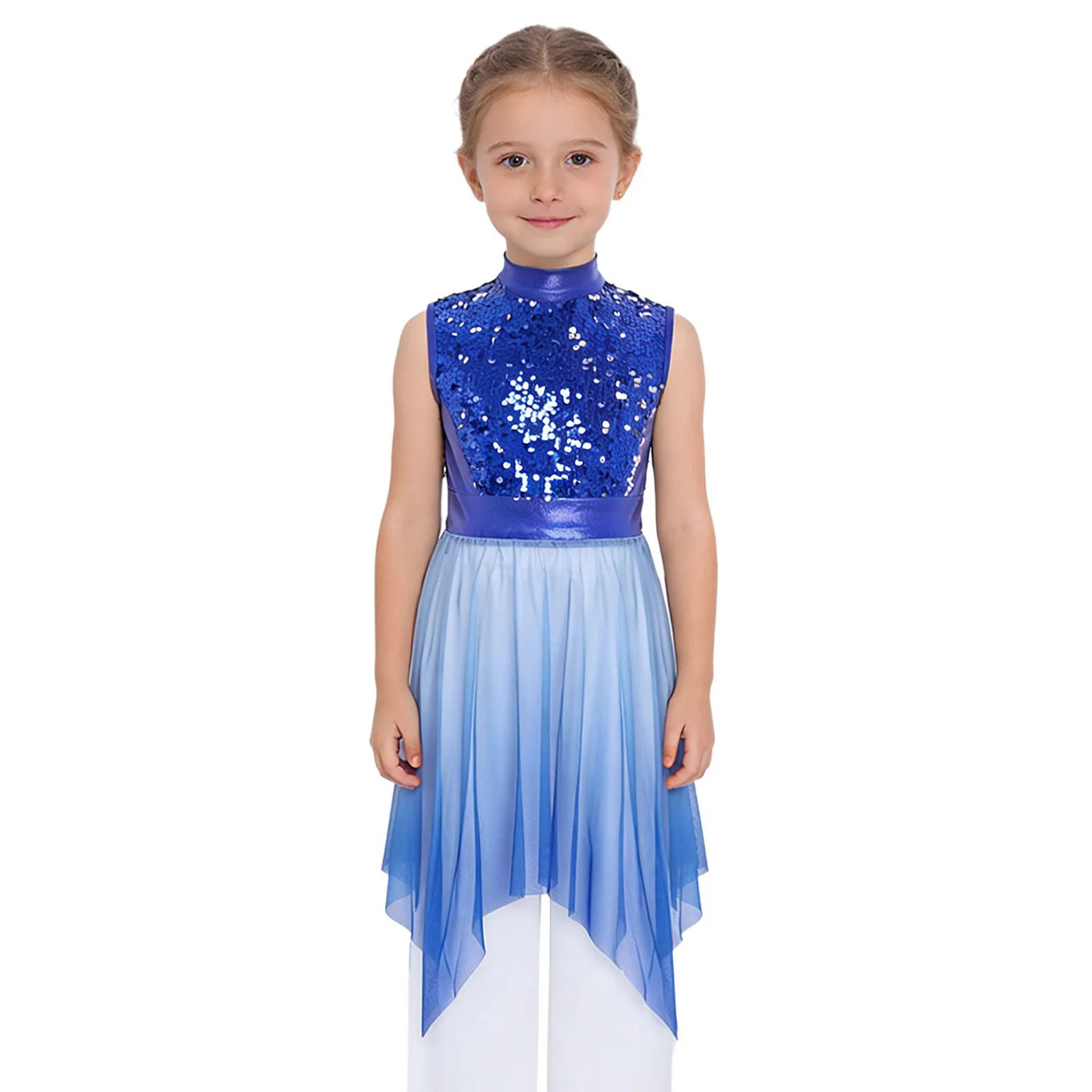 

Kids Girls Liturgical Worship Praise Modern Dance Tunic Dresses Lyrical Contemporary Dance Performance Sequins Bodice Dress