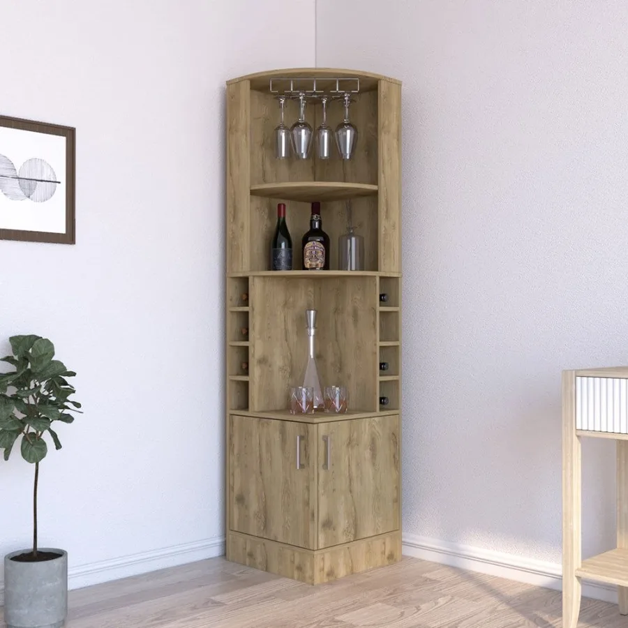 

Corner Bar Cabinet Papprika 8 Wine Cubbies Double Door Aged Oak Finish