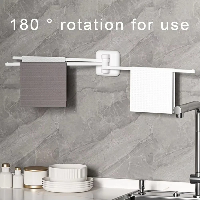 Wall-Mounted Triple Swing-Out Towel Bar, Rotating 180° Towel Rack With 3 Arms For Bathroom And Kitchen Organization