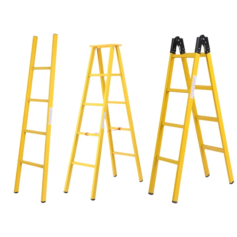 Factory Direct High Safety Yellow FRP Double-Sided Agility Folding Ladder High Voltage Fiberglass Roll Out Ladder