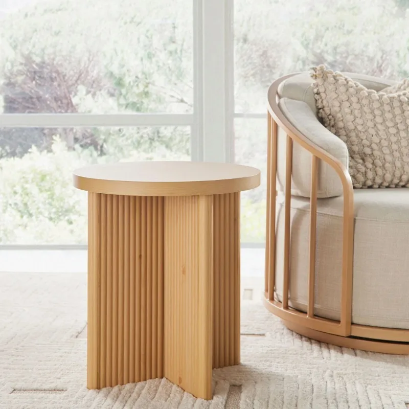 sturdy ,Lillian Fluted End Table, Natural Pine Finish. side table , living room furniture ,