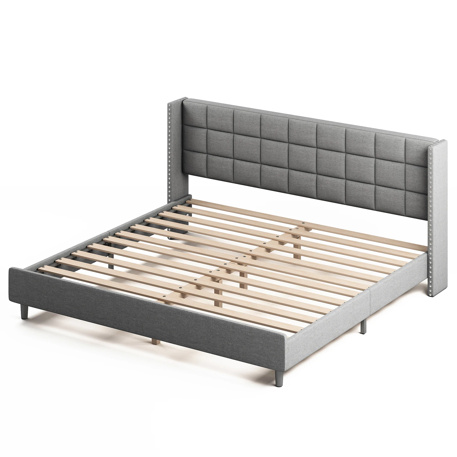 HORGAEO Estructura de cama con cabecera aleta, estructura de cama con plataforma moderna, estructura de cama de terciopelo, muebles de dormitorio con dos filas