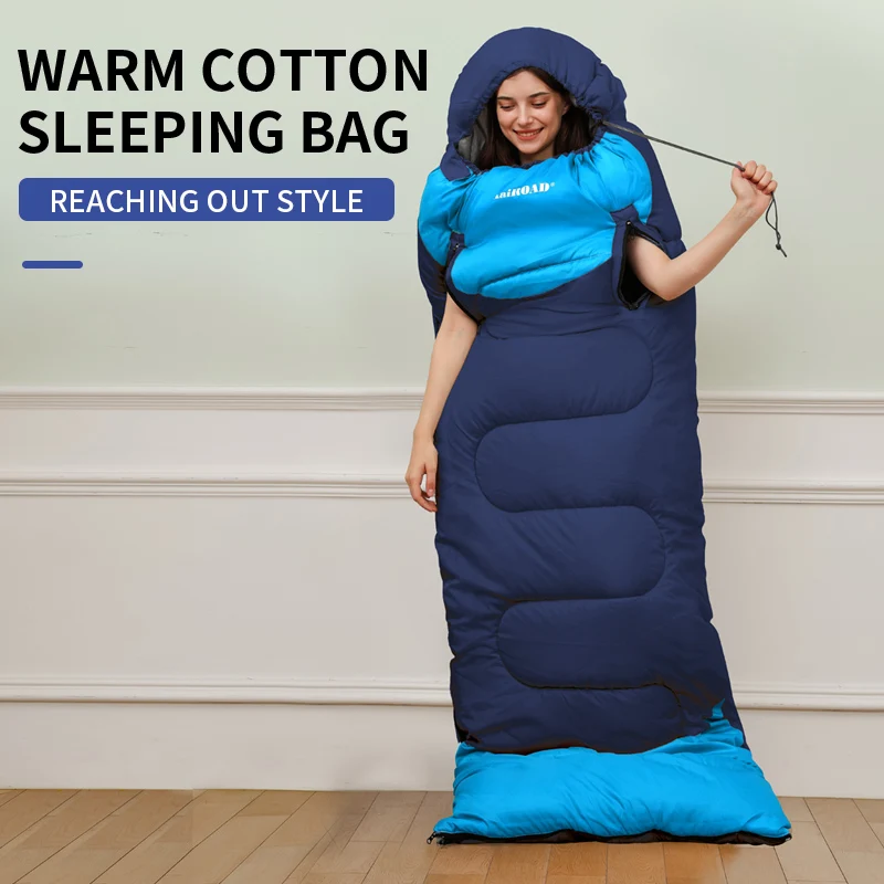 قطعة واحدة من كيس النوم Qunqing يصل إلى جميع المواسم، سميكة ومقاومة للبرد للشتاء، بطانية للتخييم في الهواء الطلق للبالغين طوال الليل