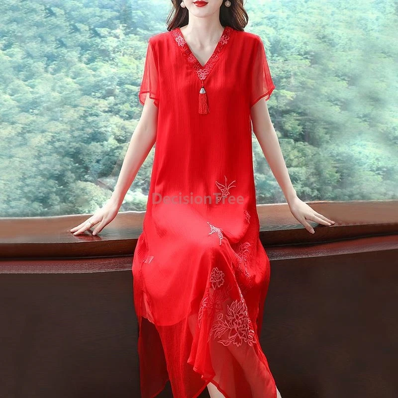 

Платье Cheongsam с китайской вышивкой, новинка лета, винтажный халат в национальном стиле, сказочный темперамент, изящное женское платье с кисточками