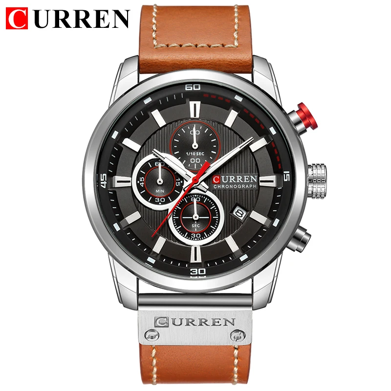 CURREN 8291 Herren-Quarz-Chronographenuhr, lässige Leder-Militär-Sport-Mode-Gentleman-Armbanduhr – Detail 14