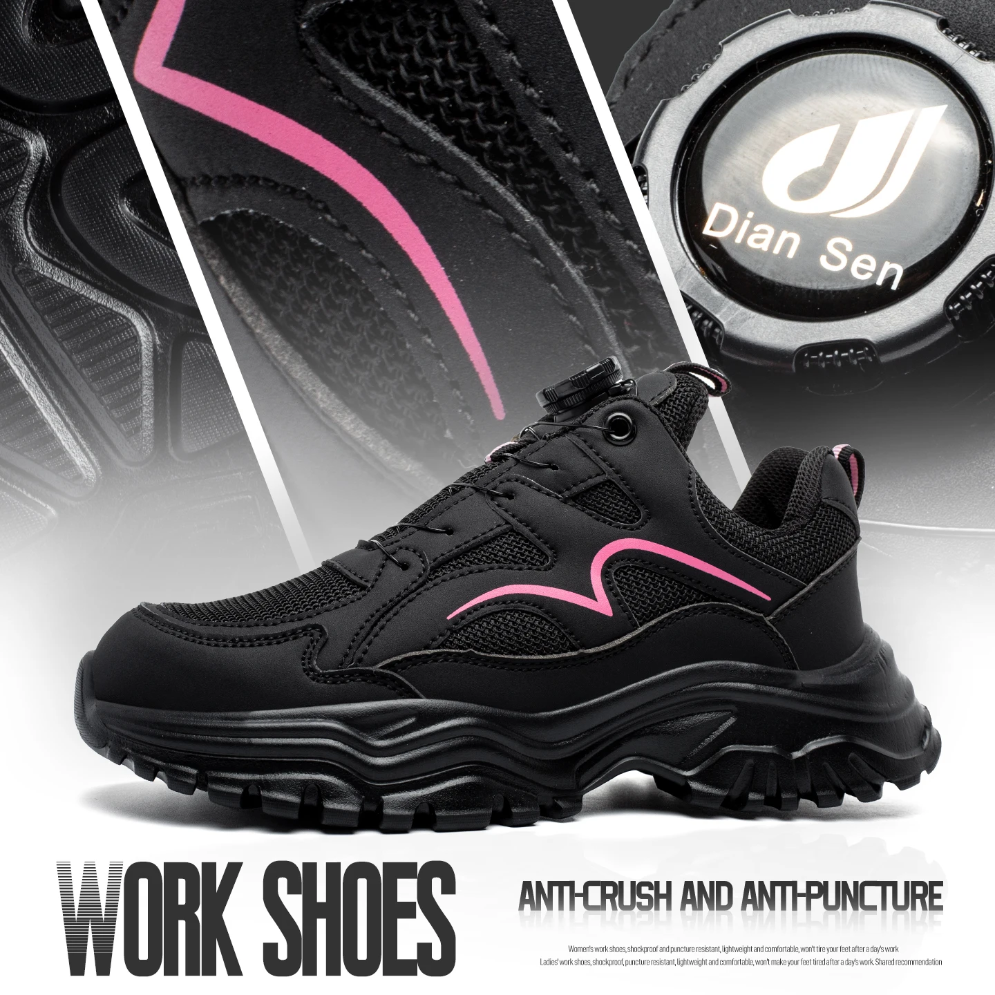 النساء أحذية أمان الصلب تو الأحذية الروتاري زر أحذية عمل زلة مقاومة أحذية عمل غير قابلة للتدمير مكافحة سحق أحذية رياضية