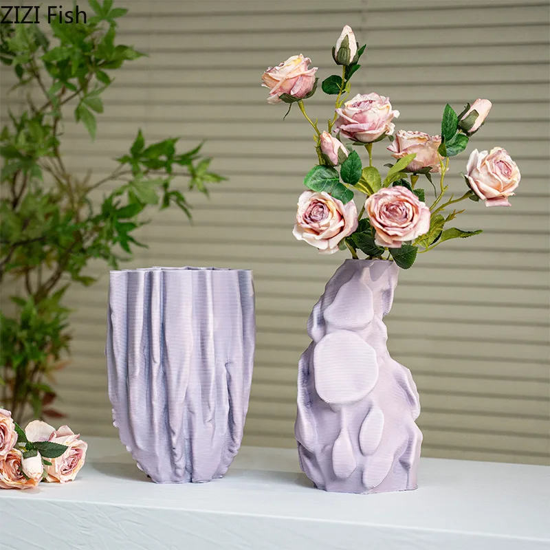 3D Printed Ceramic Flower Vase Purple Decorative Vases Ornament Flower Arrangement Hydroponic Vase Dried Flower Vases Crafts