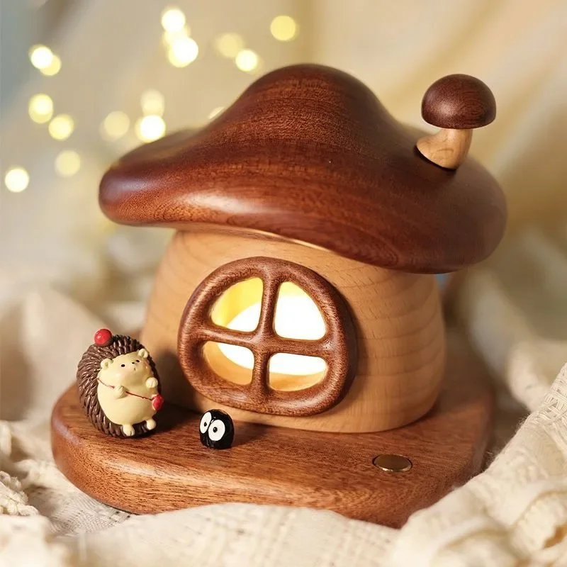 창의적인 버섯 모양 야간 조명 원목 충전식 소형 선물 독특한 장식용 램프 가정용