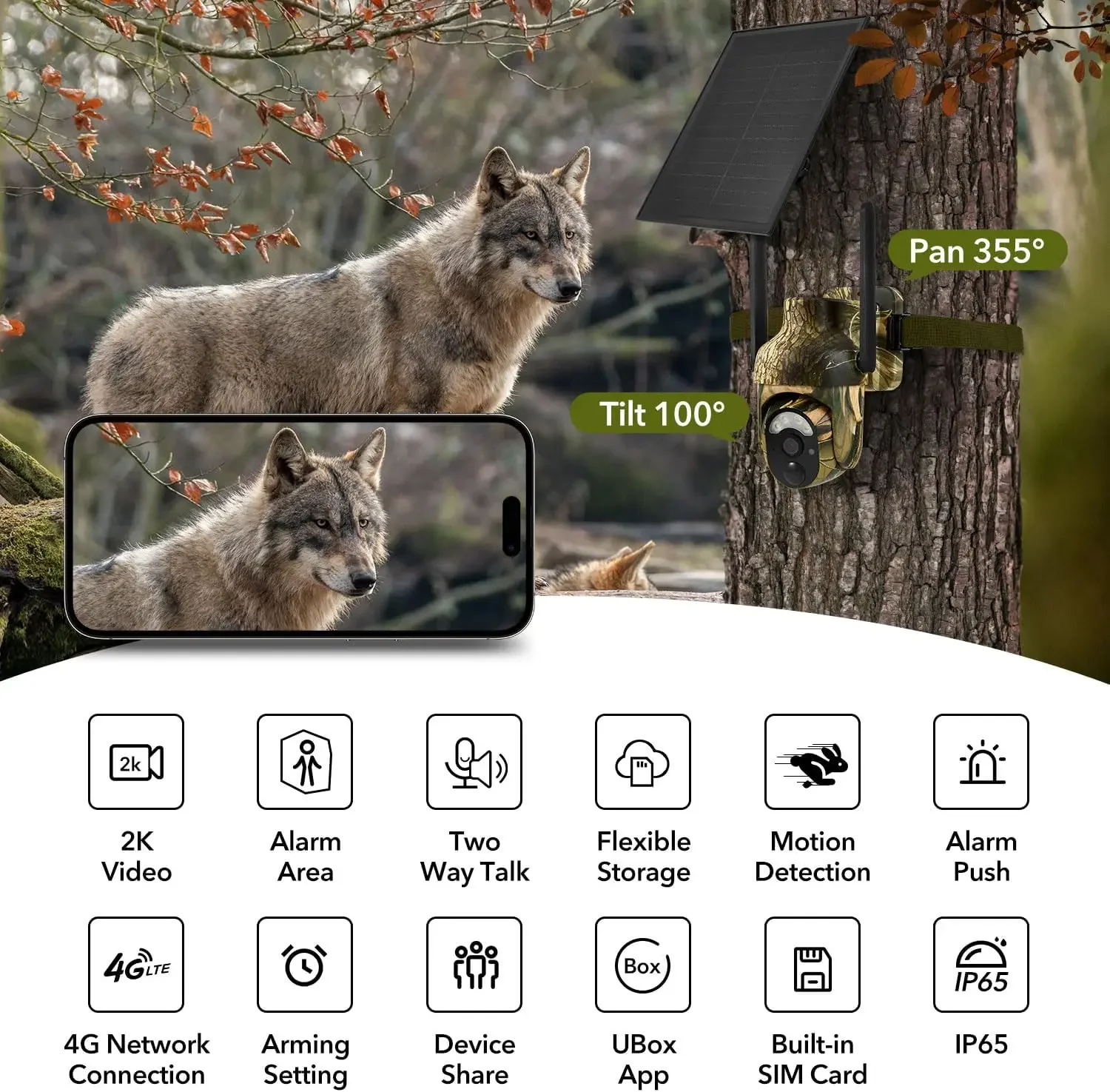 Cellular Trail Cameras 2K 360° View Live Streaming Game Camera Built-in SIM Card with Motion Activated Color Night Vision