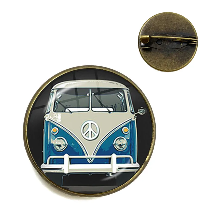 Peace Sign Brooch Love Bus Surf Van Beach Summer Hippie Peace Car Retro Vintage Flower Power Hippi Collar Pins Jewelry Seventies
