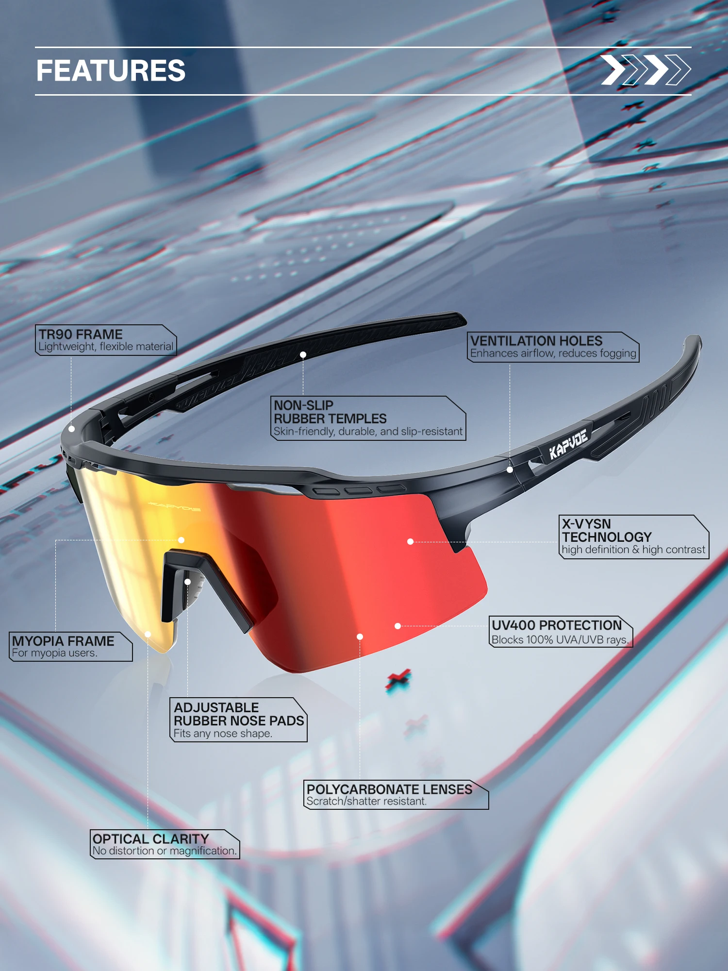 KAPVOE UV400 Protection Men Women Sports Eyewear Outdoor Riding Goggles Hiking Glasses MTB Road Bike Sunglasses Cycling Glasses