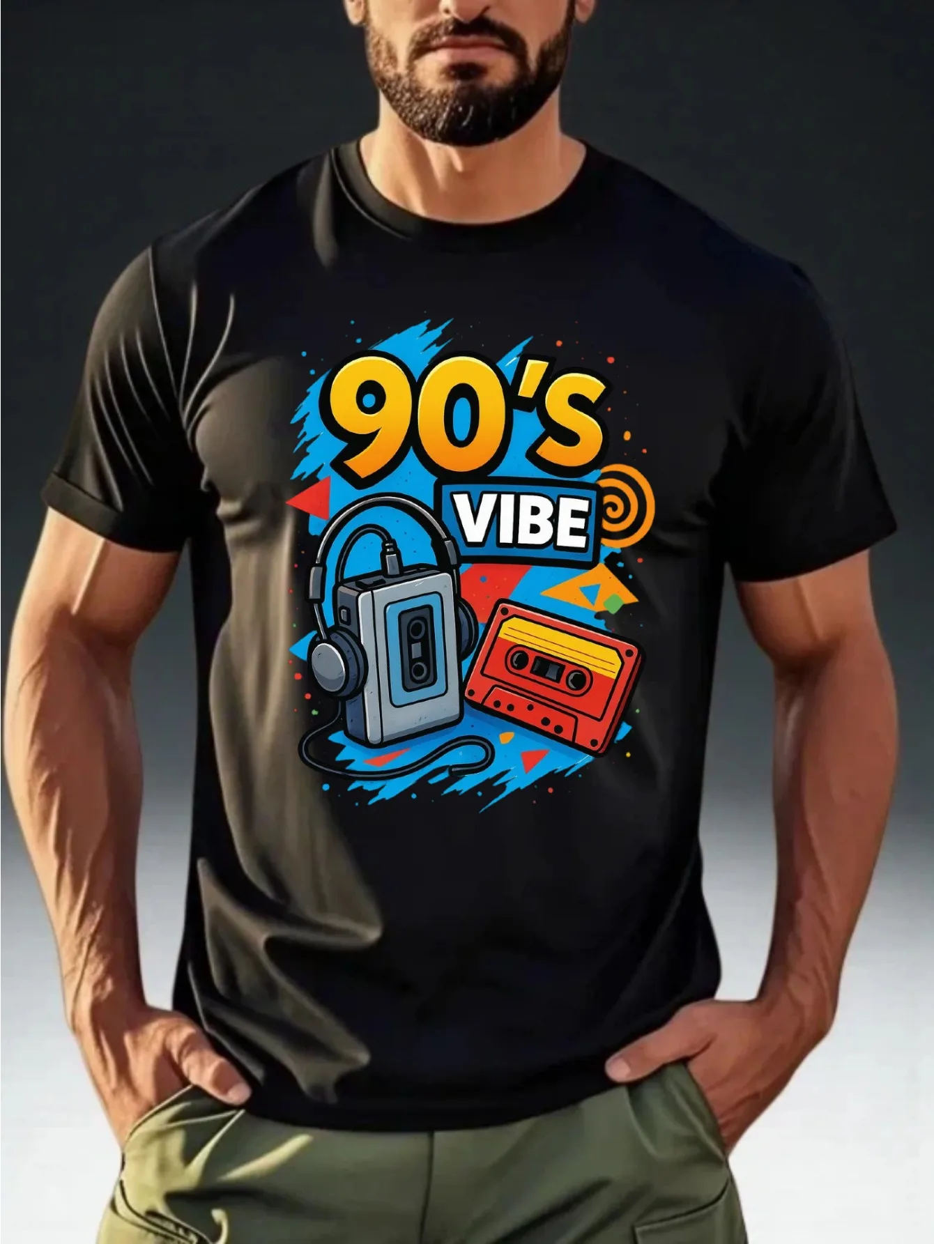 Retro Portable Cassette Men's Short-Sleeve T-Shirt with Vibrant 90s Nostalgia Theme for Casual Comfortable Wear