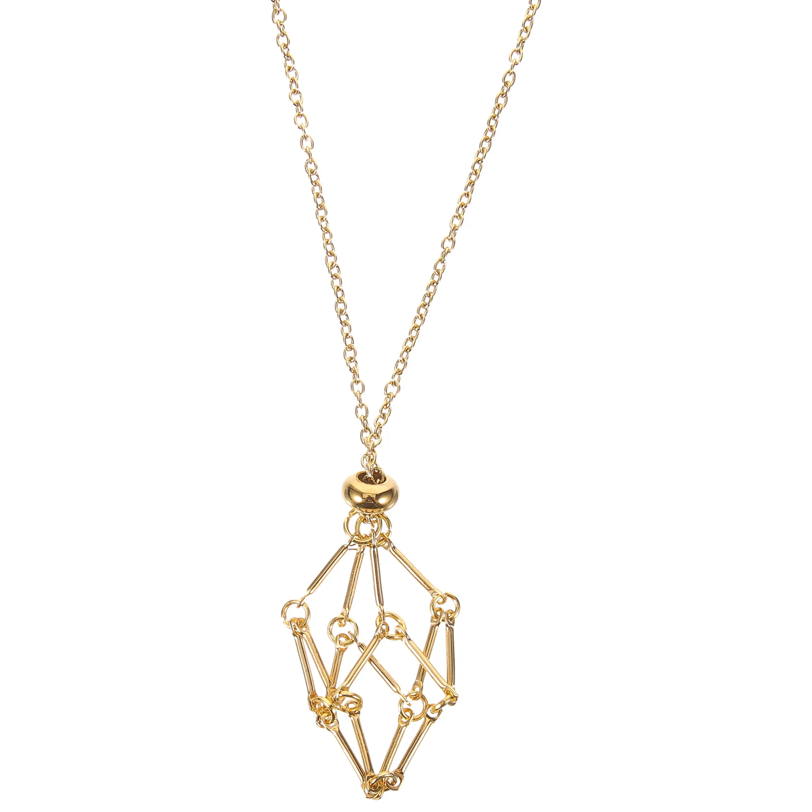 

Copper Necklace with Hollow Crystal Cage Pendant Stone Holder for DIY Jewelry Crafting Crystals Beads Amulets Elegant Accessory