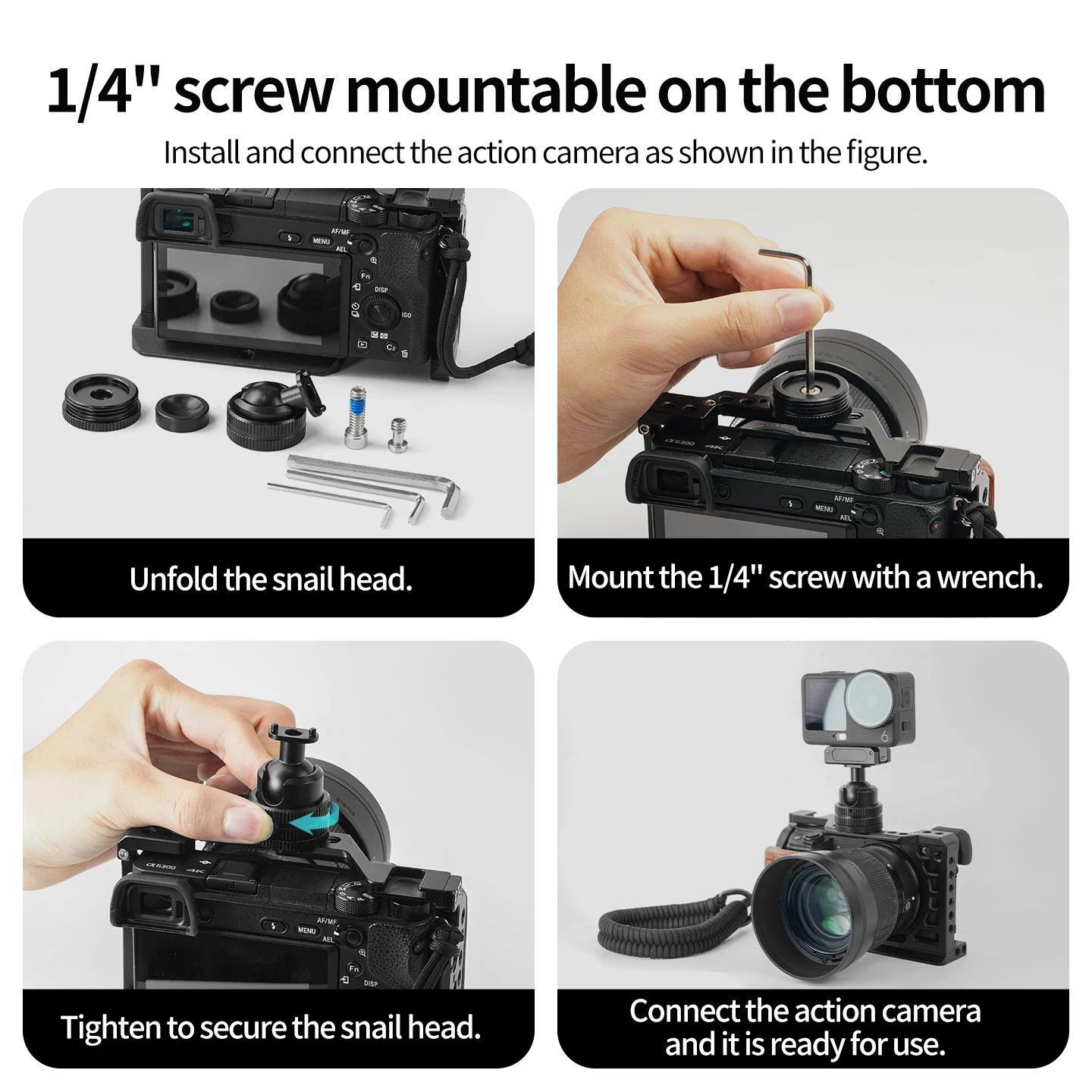 Mini-Kugelkopf, verstellbar, 1/4 Vakuumsaugnapfhalterung, 22 mm, 4 kg Tragkraft, für GoPro, Insta360, DJI 360II Action-Kamera, Glashalterung fürs Auto – Detail 15