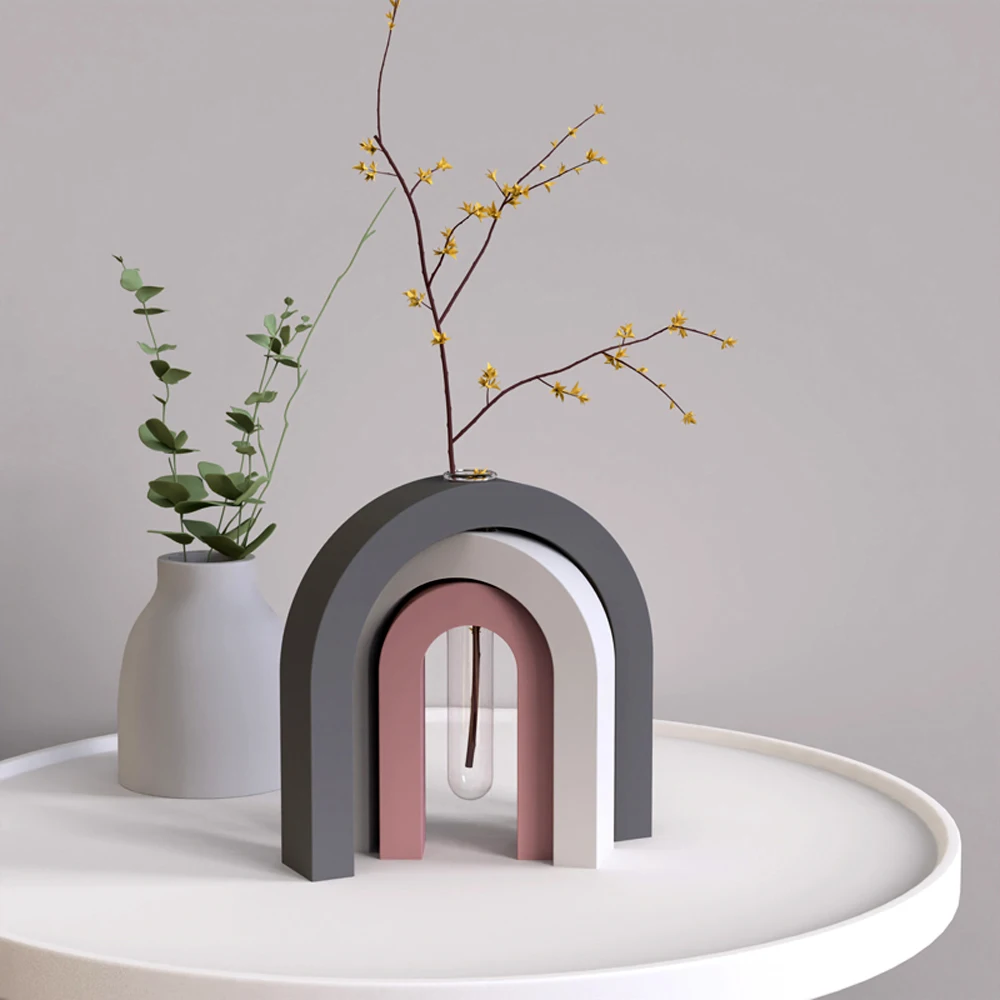 Cement Vase Flower Insert Mold Combination pendant Concrete Silicone mold  Bridge Type curved Design pipe support molds home