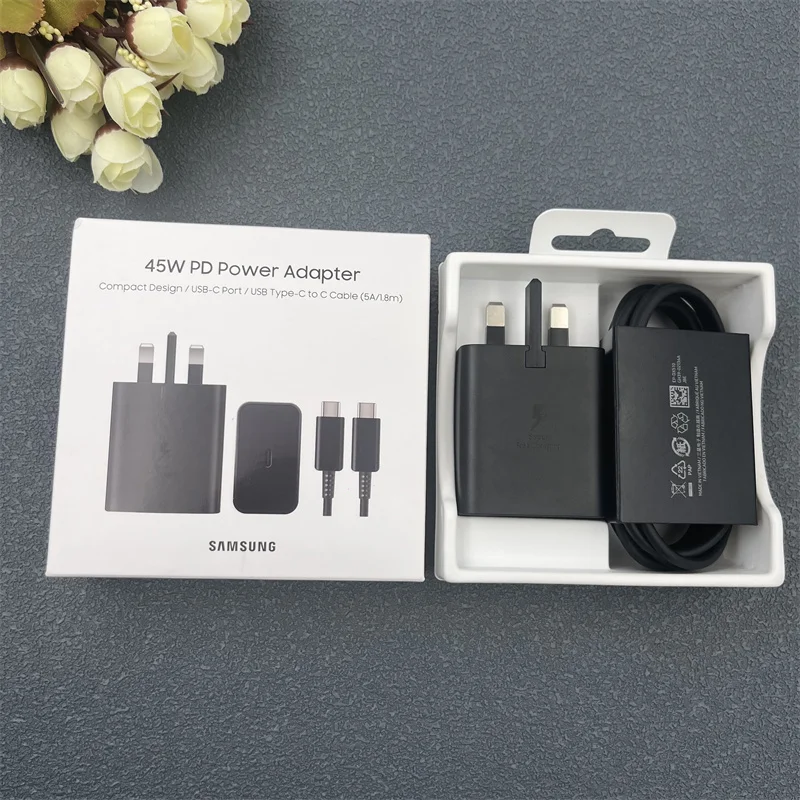 Samsung 45W PD PPS Super Fast GaN Charger EP-T4510 UK Plug for GALAXY S24 S23 S22 S21 Note20 Ultra A54 A73 +1.8M PD Type C Cable