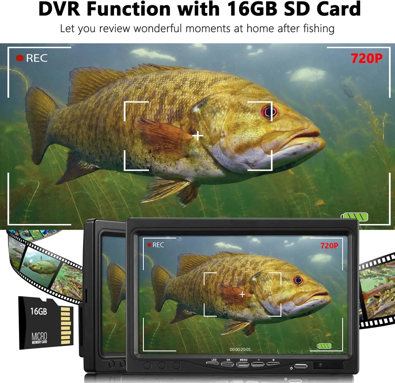 Underwater Fishing Camera w/DVR, 7'' Portable Ice Fishing Camera Underwater with IPS Monitor