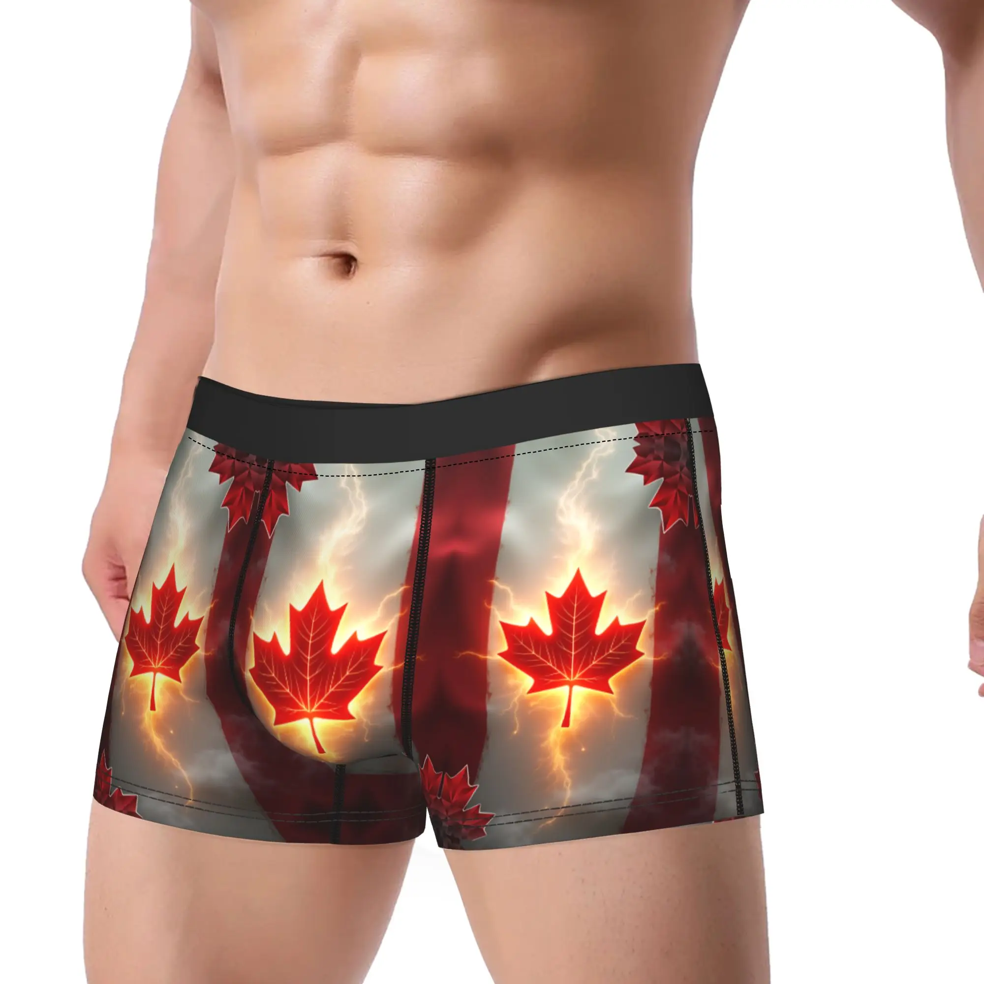 Canada Flag with Mountain and Maple Leaf Landscap Trunk Pouch Underwear Hot Sale Custom Boxer Brief Men Underpants Plus Size 2XL