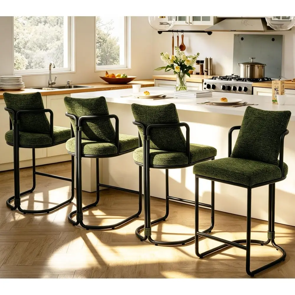 

Counter Height Bar Stools Set of 4, 26 Modern Upholstered Counter Stools with Backs amp Metal Legs, Armless Chenille Bar Stools