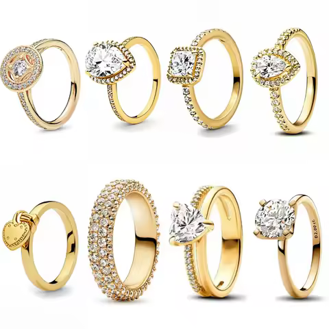 New 925 Silver Rings 18K Gold Plated Water Drop Shaped Square Heart Zircon Ring For Women Original Silver 925 Ring Jewelry Gift