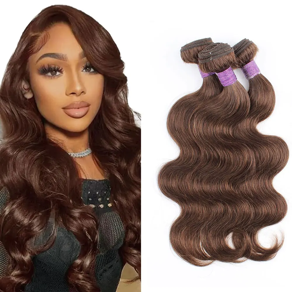 4# Peruvian Body Wave Hair Bundles 10A Body Wave Human Hair Bundles 12-26 Inch Chocolate Brown Remy Human Hair Extension