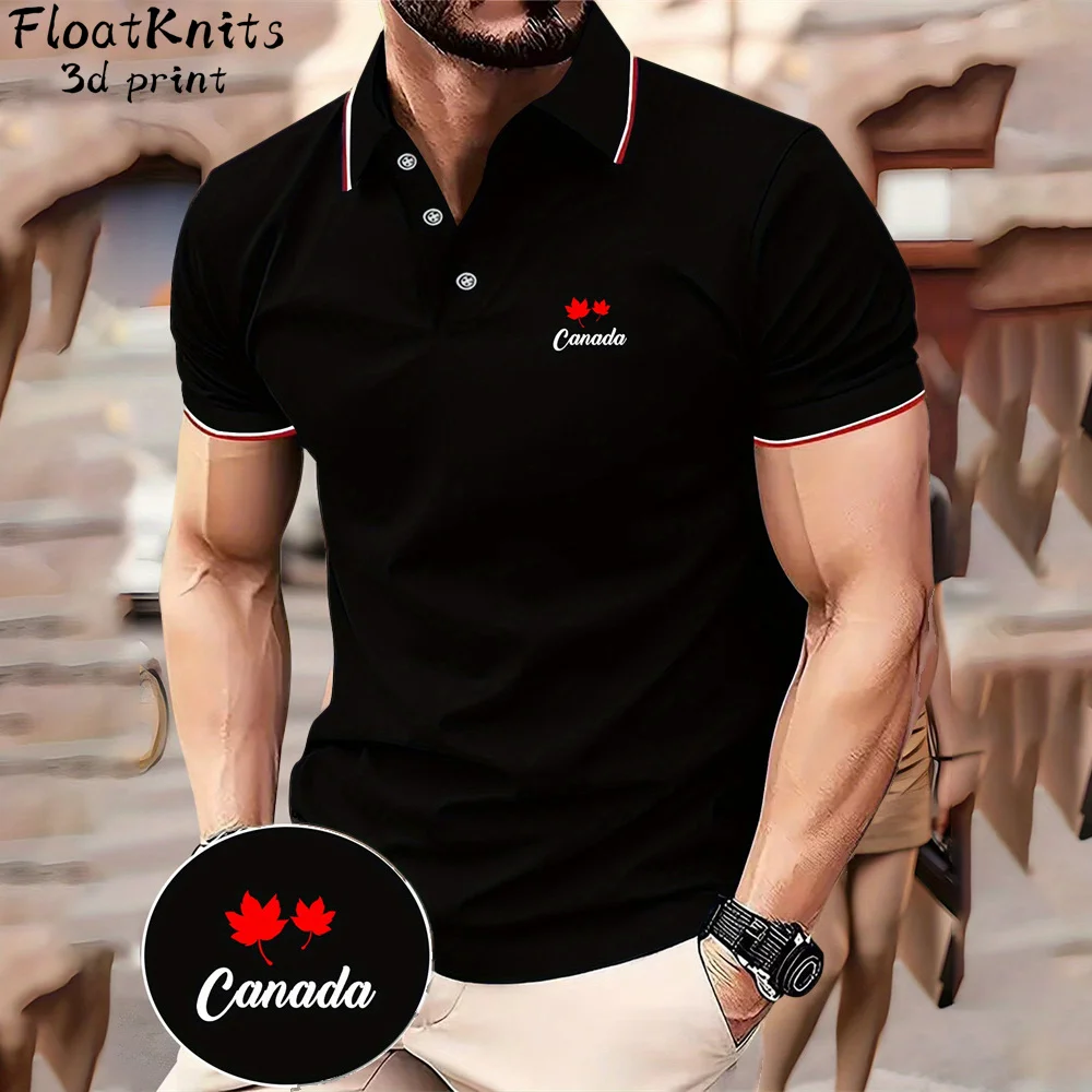 

Maple Leaf Print T-Shirt Men's Clothing Lapel Polo Shirts for Men Minimalist Short Sleeve Tee Casual Men's Clothes Business Tops