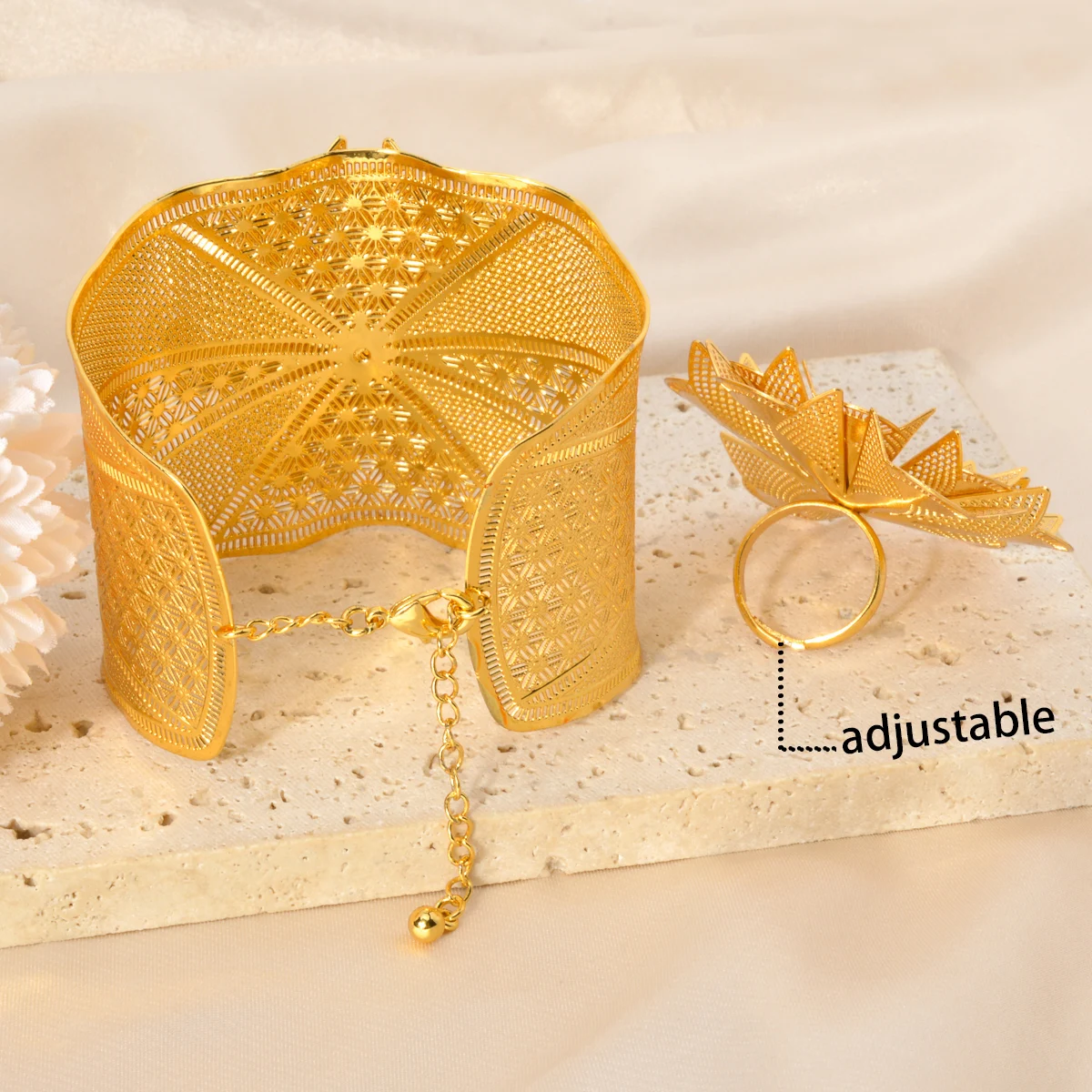 Dubai Gold Color Rings Bangles Set For Women Wedding Turkish Nigerian Bride Indian Brazilian Fashion African Hawaiian Jewelry