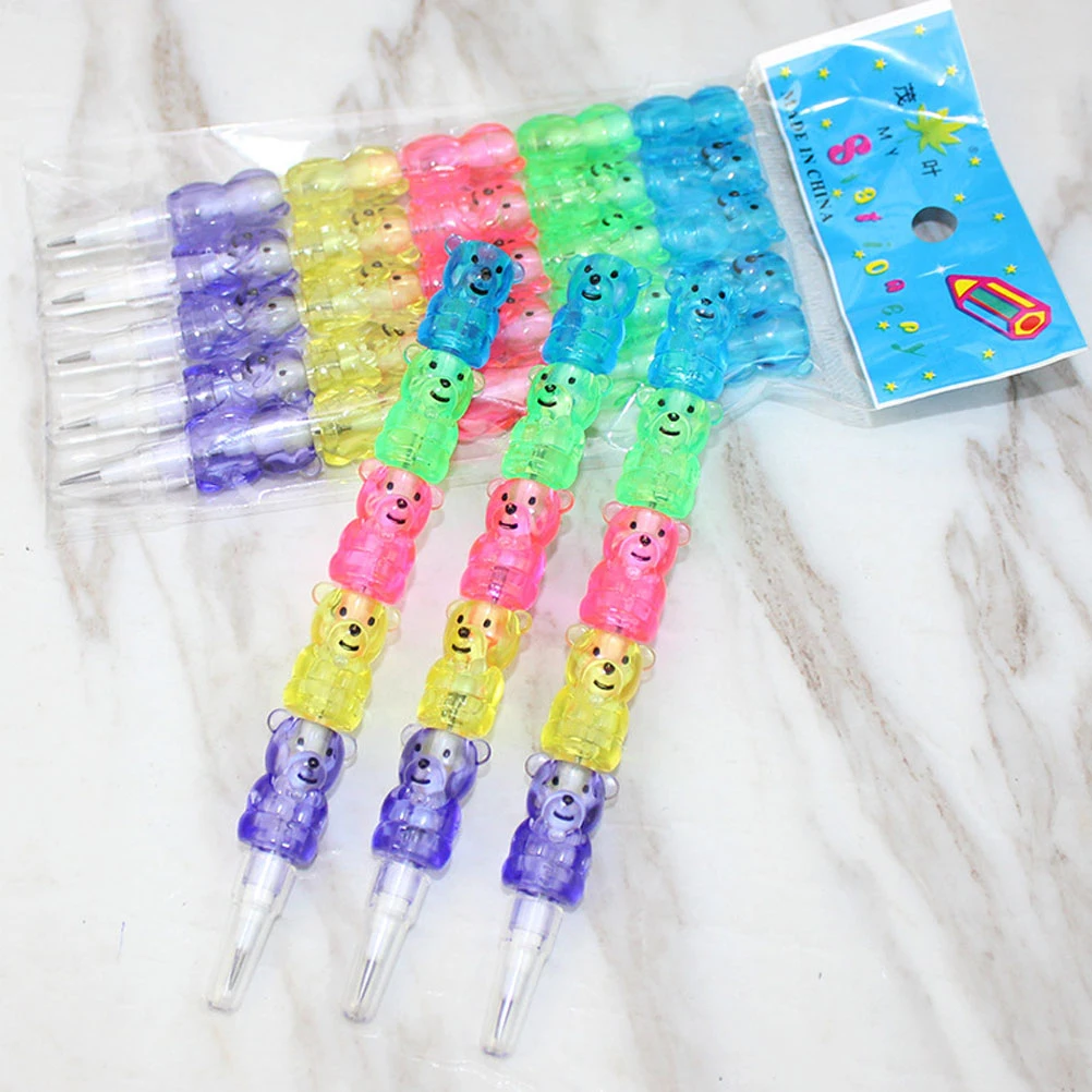 

24pcs Cartoon Bear Shaped Pencils Stackable Kids Students School Supplies Writing Painting Office Gifts Lovely Design Long