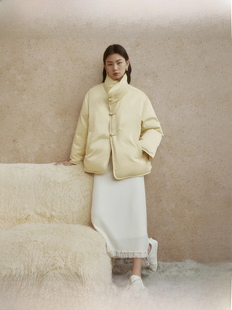 

Elegant Warm White Goose down Jacket Stand Collar Puffer Women's Coat Stylish Fashionable Commute Style Thickened Long Sleeve