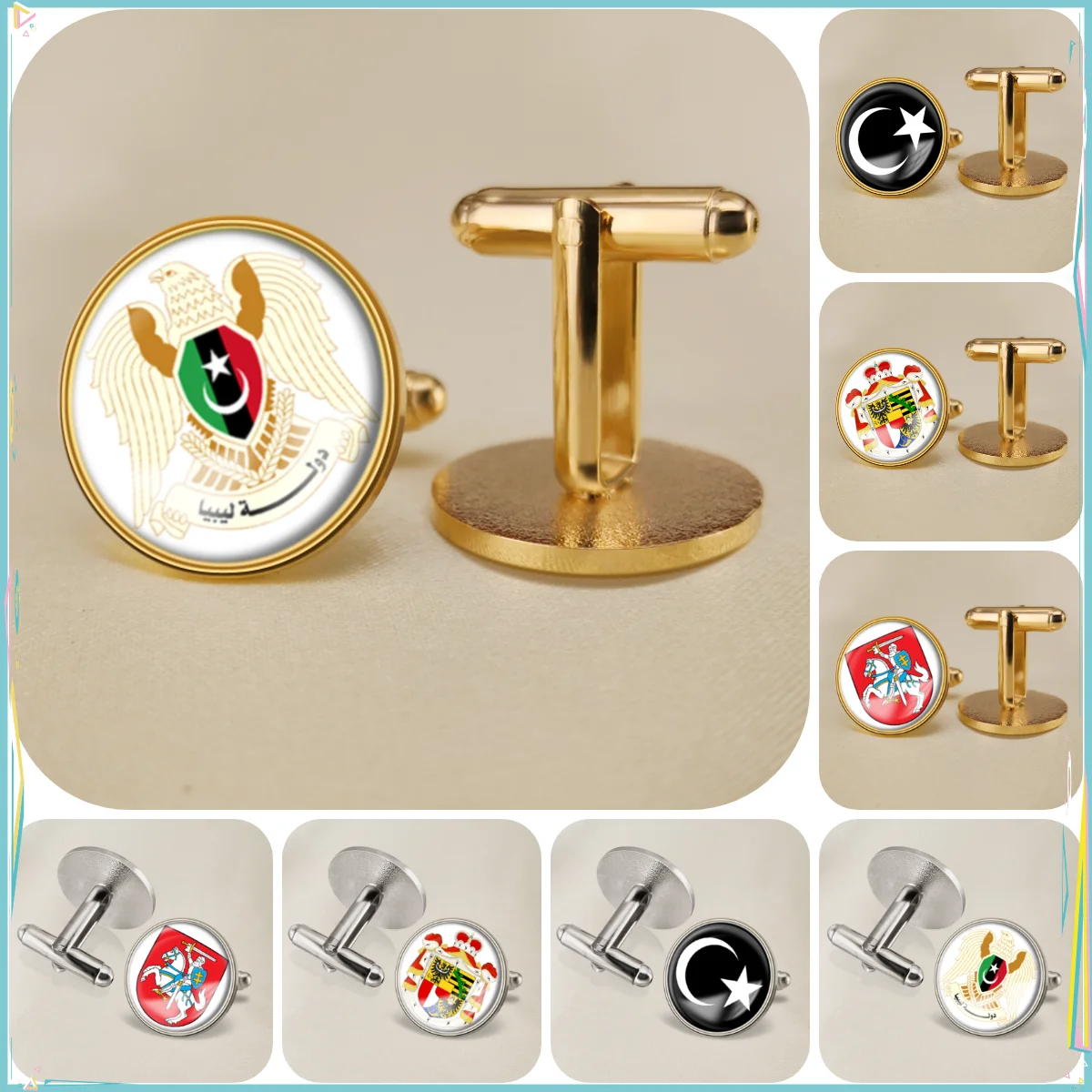 Libya Liechtenstein Lithuania National Emblem Flag Cufflinks