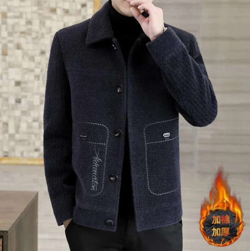 2024 Autumn Winter New Men\'s Wool Blends Thickened Jacket Coat Korean Version Slim Fit Casual Business Short Men\'s Coat