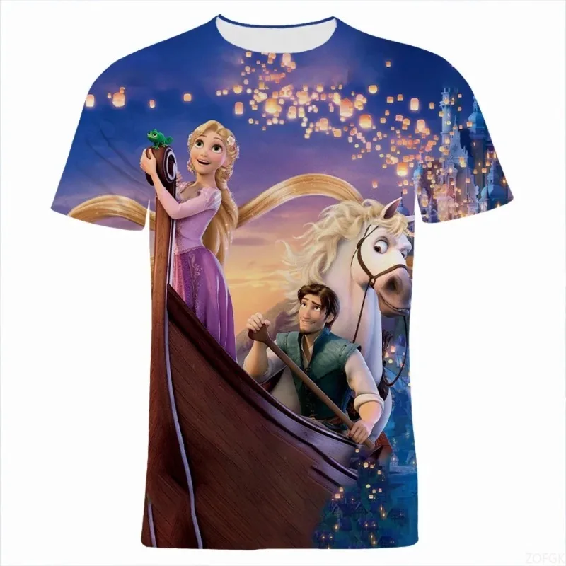Camiseta holgada informal con estampado 3D de princesa de príncipe y aventura de dibujos animados de verano para hombres y mujeres