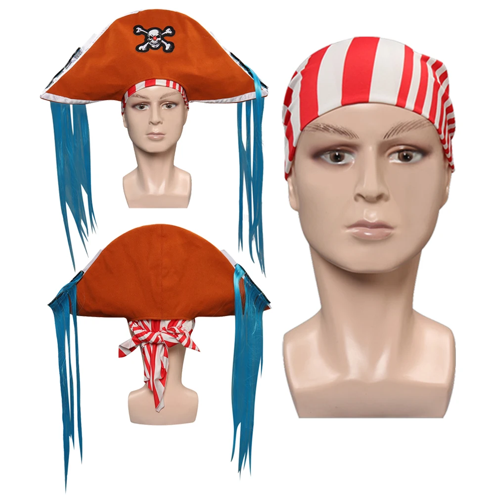 Anime Live Action TV One Piece Buggy Cosplay Fantasia Pirate Cap Hat Scarf Headband Accessory Halloween Carnival Party Clothes