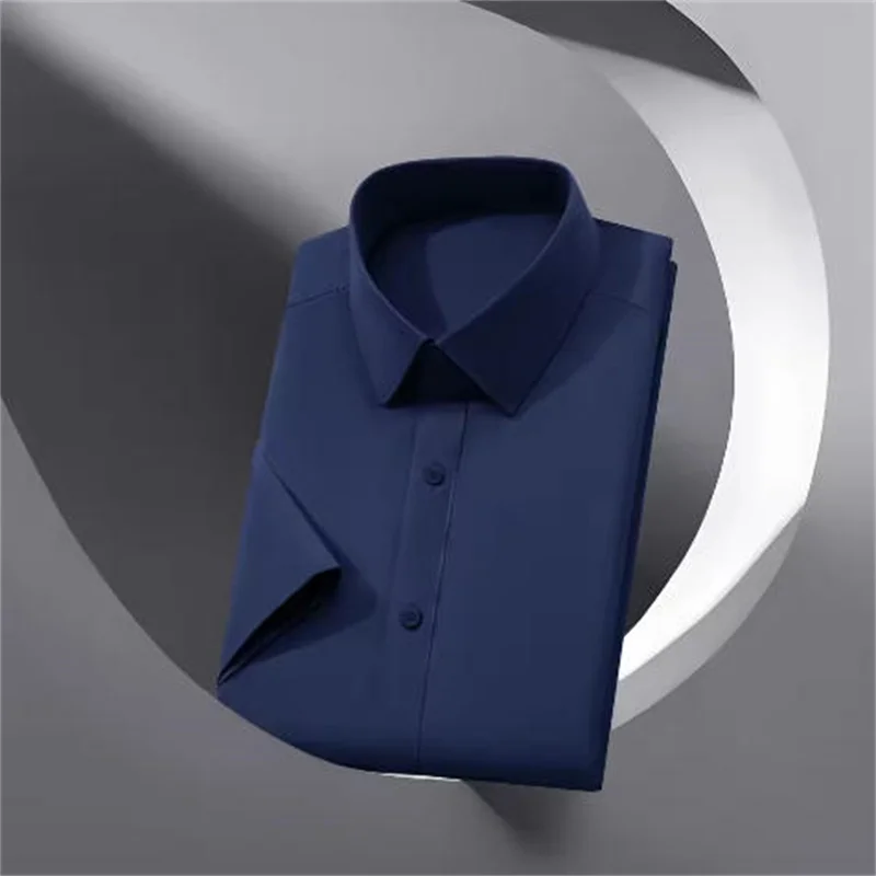 2026 New Men's Business Casual Solid Color Short Sleeved Shirt for Summer Fashion No Ironing Comfortable and Versatile Top