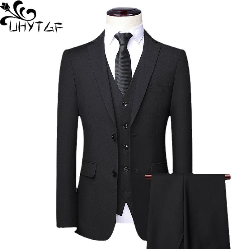 

UHYTGF 2023 5XL Blazer+Vest +Trousers Mens Suit Fashion Business Career 3-Piece Set Male Korean Casual Jacket For Men Clothes144