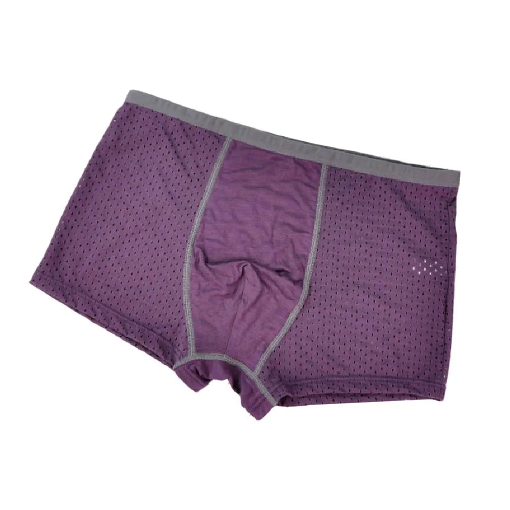 Men\'s Boxer Briefs with Ice Silk Fabric - Breathable Pouch Underwear for Comfort, Size L-3XL in Blue/Purple/Black/Khaki/Grey