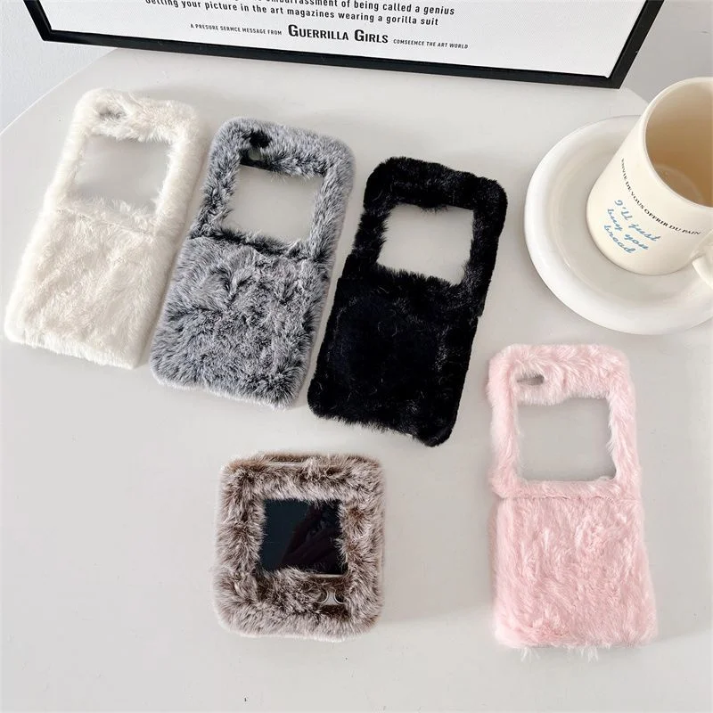 For Samsung Flip 5 Case Plush Flip Case For Samsung Z Flip 6 Z Flip 5 Z Flip4 Zflip 3 Cute Fluffy Solid Color Protection Cover