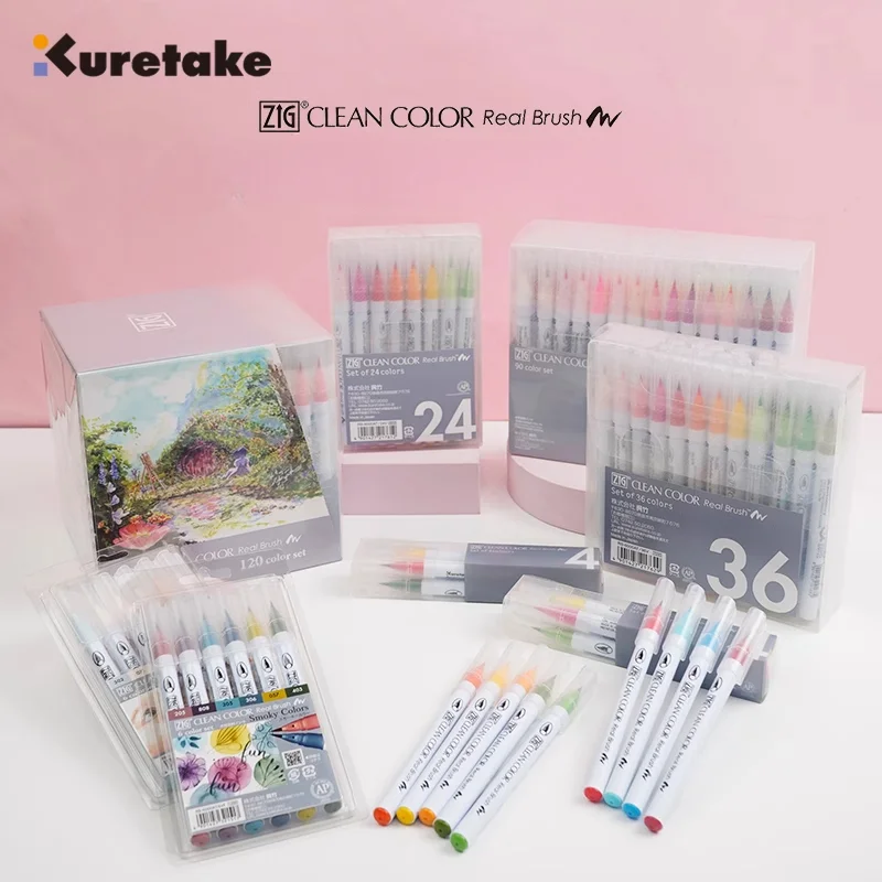 

Япония Kuretake Zig Clean Color Real Brush, набор 4–120 цветов, маркеры с кончиками кистей, для профессионалов и художников, раскрашивание, рисунок