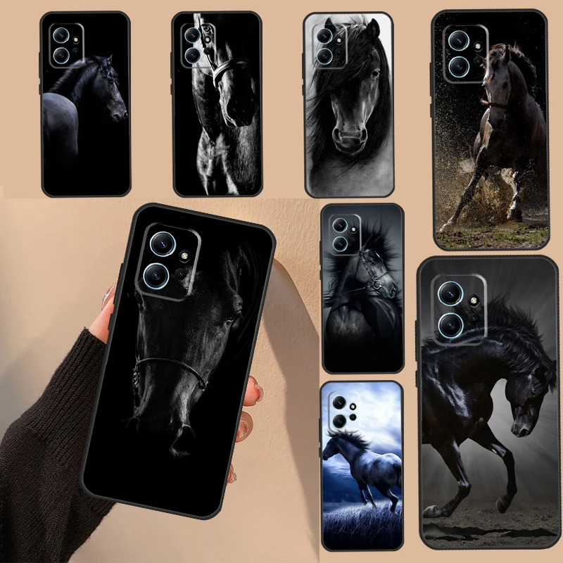 Dark Black Horse Case For Xiaomi Redmi 12C 10C 9C 10A 9A Redmi Note 8 9 10 12 Pro 9S 10S 11S 12S Back Cover