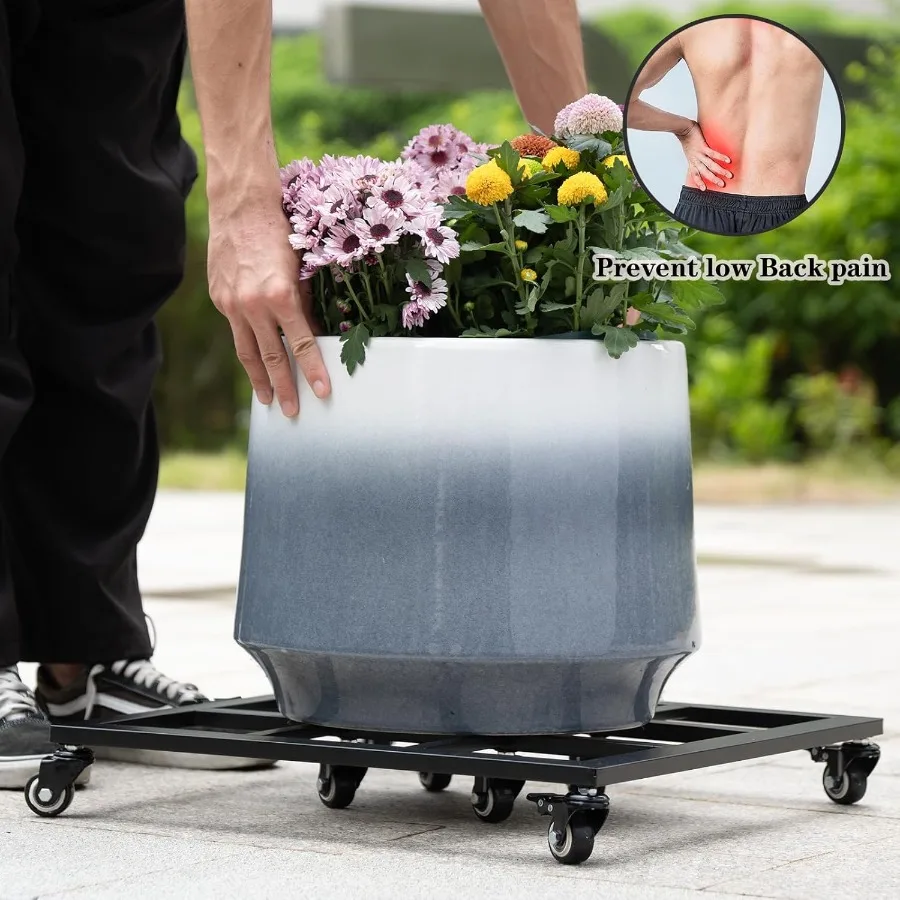 20 inch zware plantenwagen met wielen - binnen en buiten metalen plantenstandaard met 8 rollende zwenkwielen afsluitbare wielen 500 lbs capa