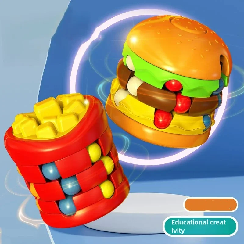 Hamburger Magic Square, frytki Magic Beans, Fidget Spinner łagodzący stres, nowatorska obrotowa kula gyro - zabawka edukacyjna dla dzieci