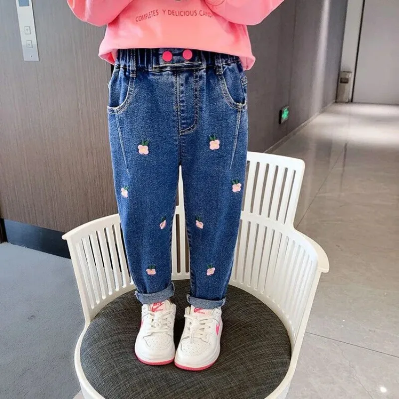 

Baby Girl Loose Jeans New Fashion Korean Style Casual Solid Color Jeans Spring Autumn Children's Denim Pants For 1-7 Years