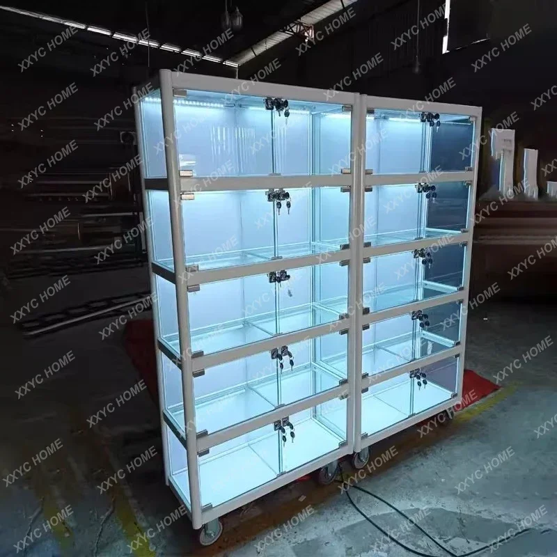 JJHandicraft Display Cabinet For Figurines, Jewelry, And Jadeware, Tempered Glass Showcase With Sliding Doors, Lockable,