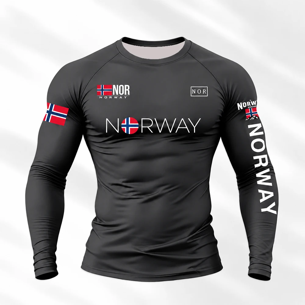 Norway Fitness Long Sleeve Top with Shoulder Insertion, Wide Shoulders, Iron Roll, Running Speed Dry Tight Clothes for Men
