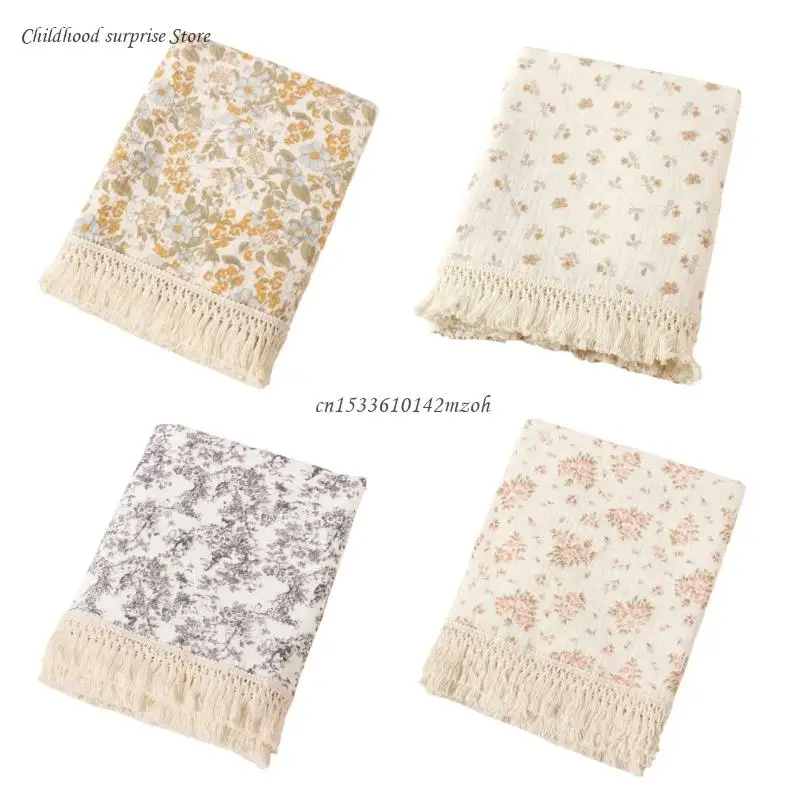 

Breathable Baby Wrap Cloth 2-Layer Cotton Receiving Blanket Printed Bath Towel with Fringe for Infants Boy Girls Dropship