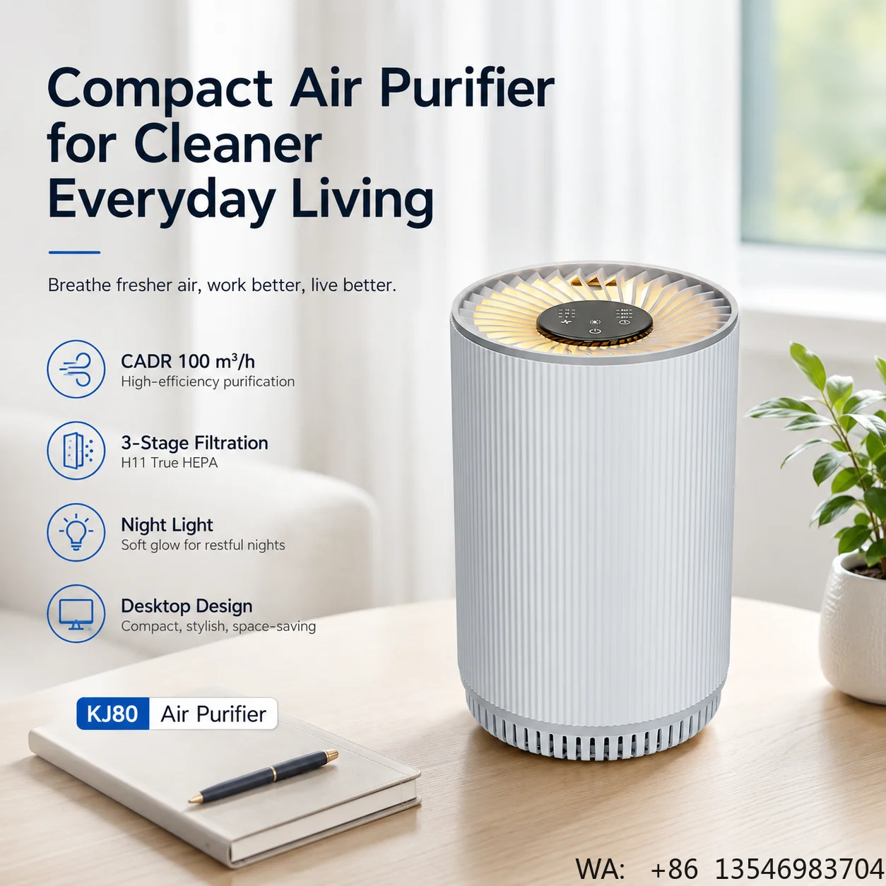 Desktop Air Purifier HEPA Filter Household Purifiers Electric Power Source Plastic Material EU US Plug EMC Certified Portable
