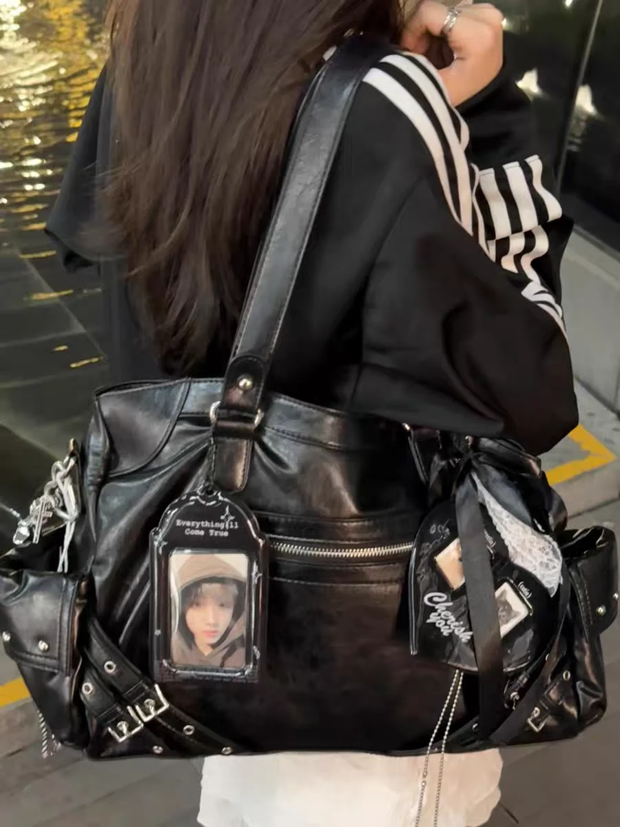 

Retro Cool Y2K Motorcycle Bag Women's Large Capaci Tote Crossbody Bag Commute Trendy Hot Girl Sle Single oulder Bag