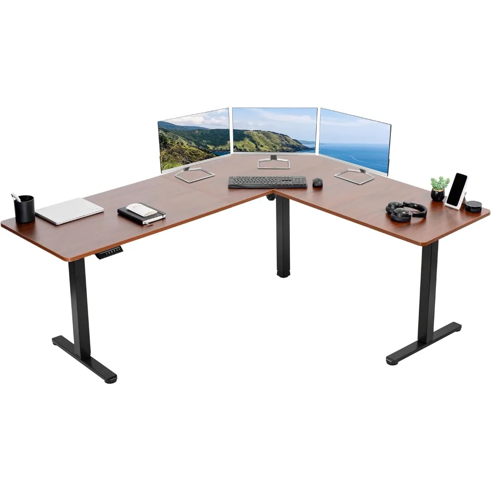 

Electric Corner L-Shaped 75 x 63 in Standing Desk, Memory Height Adjustment, Dark Walnut Top Black Frame
