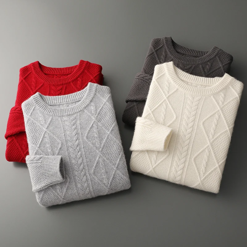 100% 순수 메리노 울 풀오버 2025 가을/겨울 신작 남성용 라운드 넥 비즈니스 캐주얼 캐시미어 스웨터 루즈 솔리드 컬러상의